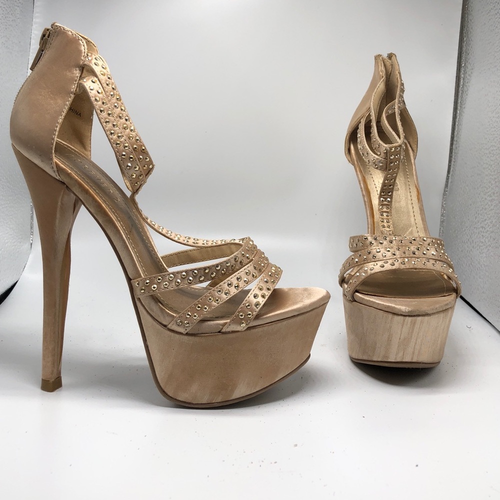 New champagne rhinestone platform heels